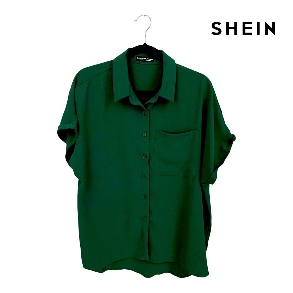 SHEIN New Solid Button Up Pocket Blouse